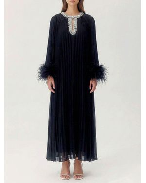 Self-Portrait Chiffon Dress With Crystals And Feathers - Black
