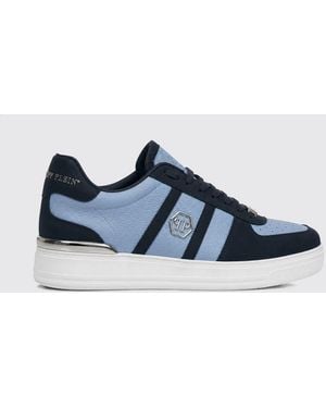 Philipp Plein Low-Top Leather Trainers With Hexagon Logo And Round Toe - Blue