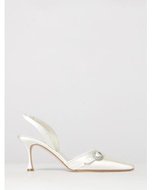 Manolo Blahnik Zutoslipla Satin Slingback Pumps With Jeweled Buckle And Stiletto Heel - White