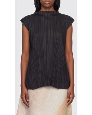 Pleats Please Issey Miyake Pleated Crêpe Sleeveless Top With Crew Neck - Blue