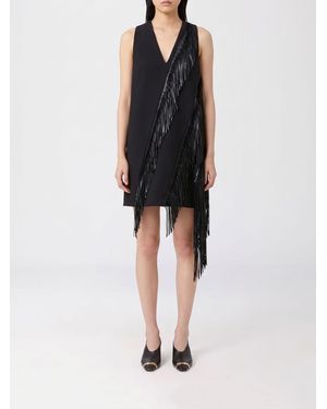 Sportmax Asymmetrical V-Neck Fringed Mini Dress - Black