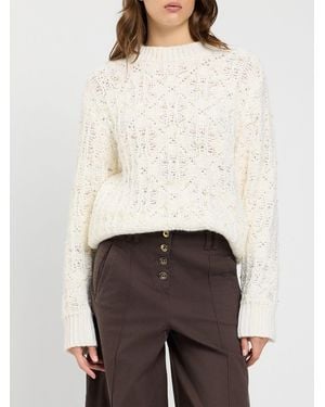 Twinset Openwork Wool-Blend Crewneck Jumper With Embellishments - White