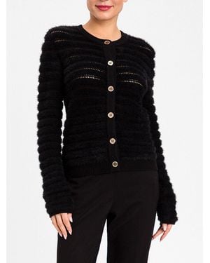 Twinset Openwork Wool Blend Cardigan With Crew Neck - Black