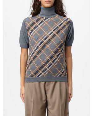 Tela Striped Short-Sleeved Turtleneck Jumper - Grey