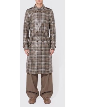 Burberry Check Polyester Double-Breasted Trench Coat - White