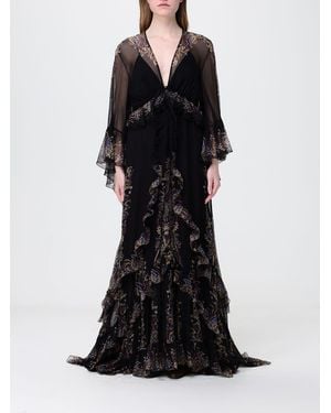 Etro Long Silk Dress With Ruffles - Black
