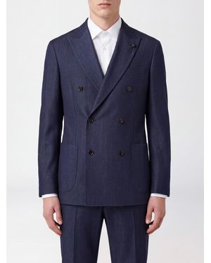 Lardini Double-Breasted Wool Blazer With Peak Lapels And Patch Pockets - Blue