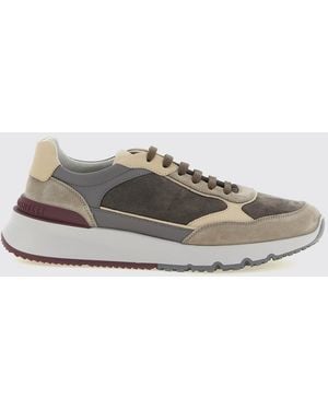 Brunello Cucinelli Bicolour Suede And Leather Low-Top Trainers With Serrated Sole - White