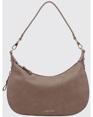 Liu Jo Synthetic Leather Hobo Bag With Monogram And Removable Strap - Grey