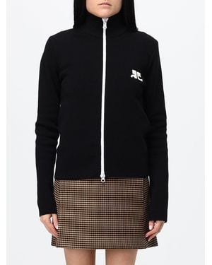 Courreges Courr&Egrave	Ges Slim-Fit Wool Turtleneck Jumper With Zip And Contrasting Logo - Black