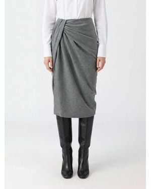 Isabel Marant Draped Cotton-Blend Slim Fit Midi Pencil Skirt - Grey