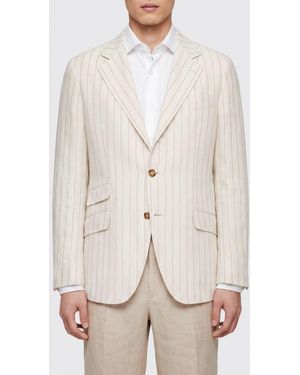 Brunello Cucinelli Striped Single-Breasted Linen Blazer - Natural
