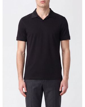 Giorgio Armani Short-Sleeved Viscose V-Neck Polo Shirt - Black