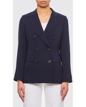 Alberto Biani Slim Fit Double-Breasted Cady Blazer With Classic Lapels - Blue