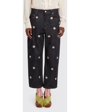 Marni Denim Jeans With Floral Embroidery - Black