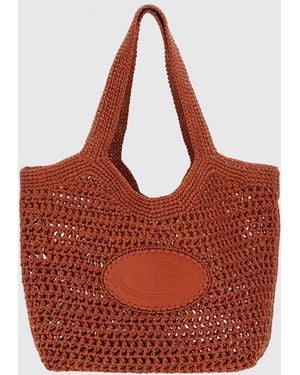 Tod's Crochet Raffia Shopping Bag - Red