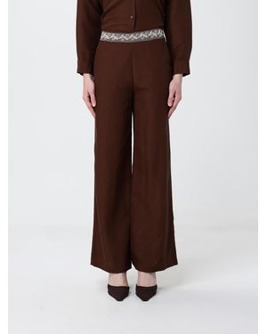 Hanita Linen Blend Palazzo Pants With Embroidery - Brown