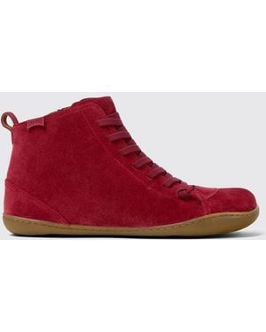 Camper Peu Suede Outdoor Ankle Boots With Elastic Laces And Zip - Red