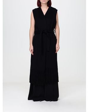 SIMONA CORSELLINI Long Fringed Wool Blend Vest With Belt - Black