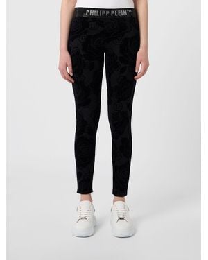Philipp Plein Leggings Skinny Con Ricamo Floreale E Dettagli Di Strass - Nero