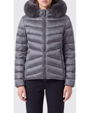 Colmar Short Quilted Nylon Down Jacket With Shearling Hood - Gray