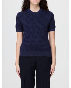 Fendi Rundhals-Pullover Aus Wolle Und Seide Mit Monogramm-Motiv - Blau