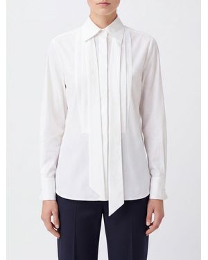 Semicouture Slim Fit Cotton Shirt With A Pussy-Bow Collar And Concealed Closure - White