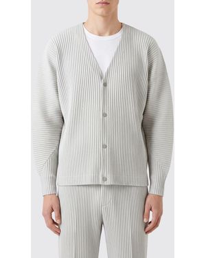 Homme Plissé Issey Miyake Homme Plissé Issey Miyake Pleated V-Neck Buttoned Cardigan - Grey