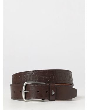 Emporio Armani Bovine Leather Belt With Embossed Logo And Pin Buckle - Brown