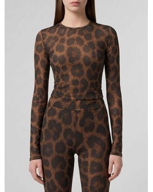 Philipp Plein Animalier Print Long-Sleeved Cropped Top - Brown