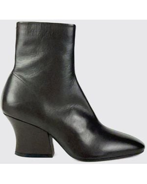 Jil Sander Smooth Leather Ankle Boots With Mid Heel - Black