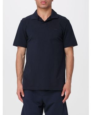 Sun 68 Slim Fit Cotton V-Neck Polo Shirt With Short Sleeves - Blue