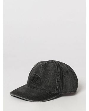 DIESEL Distressed Denim Baseball Cap With Embroidered Oval D Logo - Black