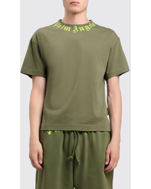Palm Angels Cotton T-Shirt With Logo - Green