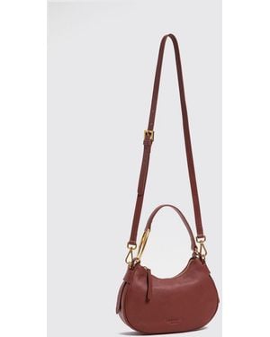 Twinset Leather Hobo Bag With Tassels And Metal Ring - Red