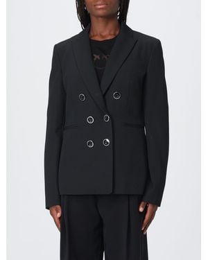 Pinko Alexia Cropped Double-Breasted Crêpe Blazer With Rever Collar - Blue