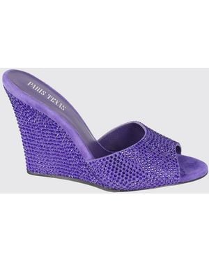 Paris Texas Elegant Embellished Suede Wedge Heel Open Toe Mules - Purple