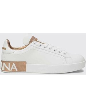 Dolce & Gabbana Dolce &Amp Gabbana Portofino Calfskin Trainers With Logo And Details - White
