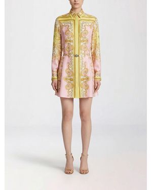Versace Baroque Print Silk Chemisier Dress - White