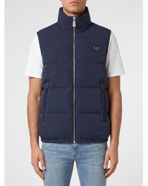 Philipp Plein High Neck Padded Technical Fabric Vest With Zip - Blue