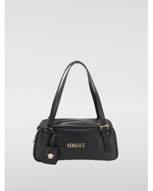 Versace Padded Leather Shoulder Bag With Top Zip Closure And Top Handles - Black