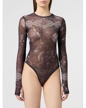 Philipp Plein Slim-Fit Body Von Aus Jersey Mit Grafikprint Und Langen Ärmeln - Schwarz