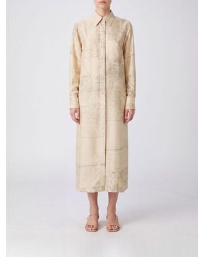 Rohe Midi Silk Chemisier Dress With A Graphic Print And Long Sleeves - Natural
