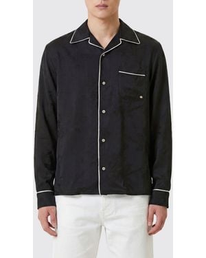 Amiri Pajama-Style Satin Shirt With Cuban Collar And Long Sleeves - Black