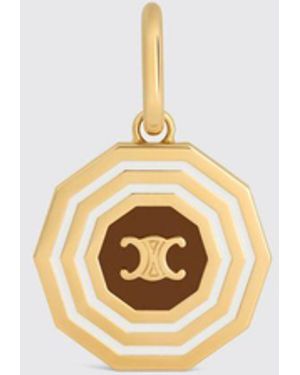 Celine Triomphe Decagon Enamelled Brass Pendant - White