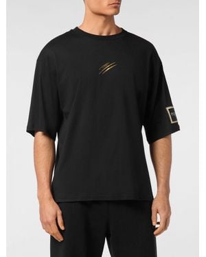 Philipp Plein Camiseta De Punto Con Logo Laminado Estampado En La Espalda - Negro