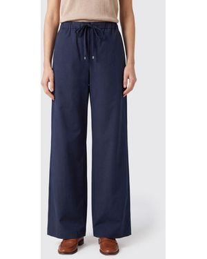Max Mara Pantalones Anchos De Algodón Con Cintura Elástica Y Cordón - Azul