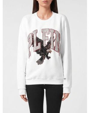 Philipp Plein Sudadera De Algodón Con Escote En U En La Espalda Y Estampado Teddy - Blanco