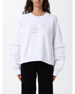 Elisabetta Franchi Cotton Crewneck Sweatshirt With Contrasting Embroidered Logo - White
