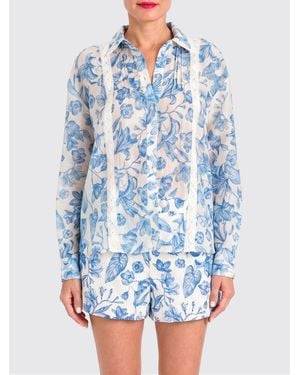 Twinset Linen Blend Shirt With Floral Print - Blue